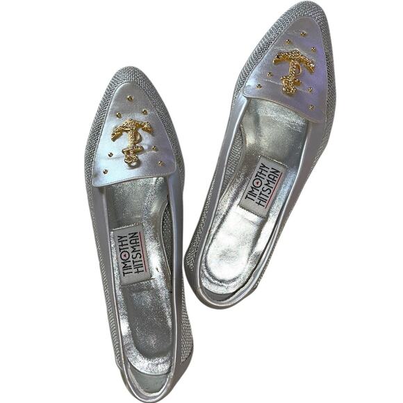 Timothy Hitsman Anchor Accented Silver Mesh Flats size 7 - Picture 1 of 15